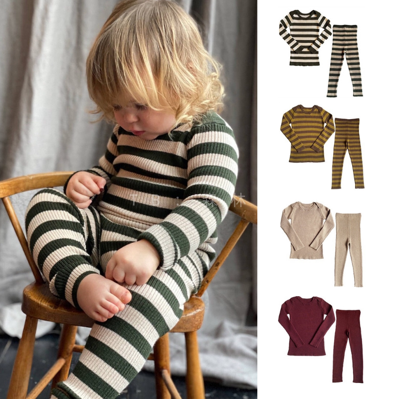 Yuyu custom British mabli baby children's knitted wool bottoming suit top pants striped home clothes