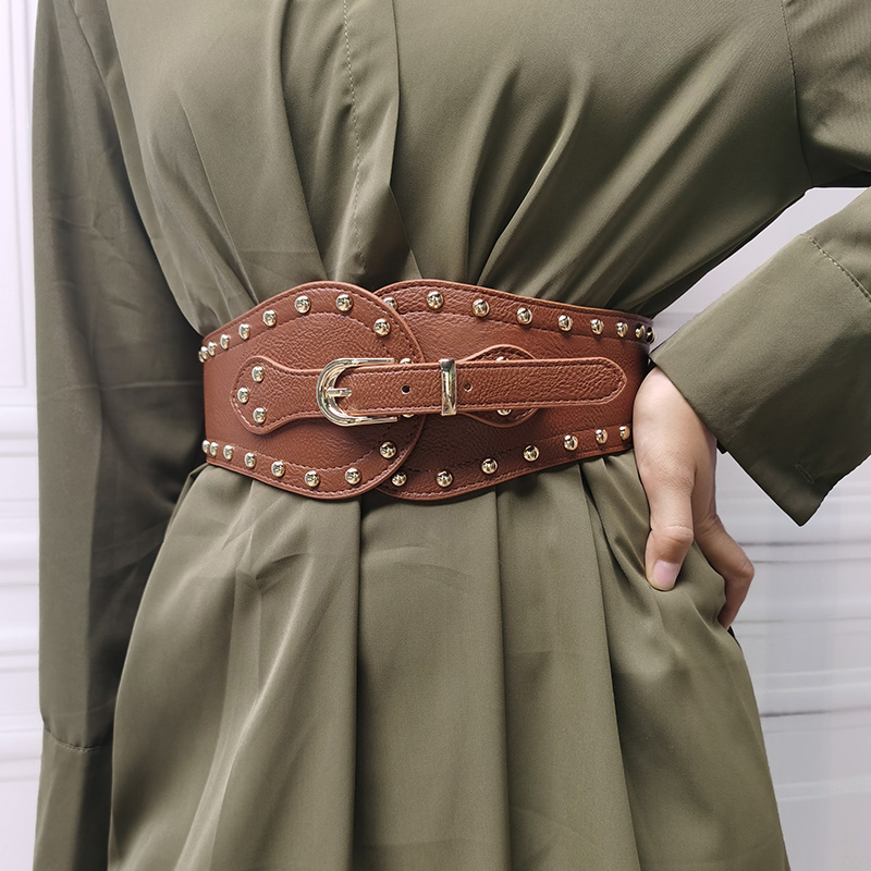 Rivet Punk Wind Waist Seal Bunches Waist and America Fashion retro elastic and elastic Decorative Wide Girdle Female Worthy Dresses Big Clothes