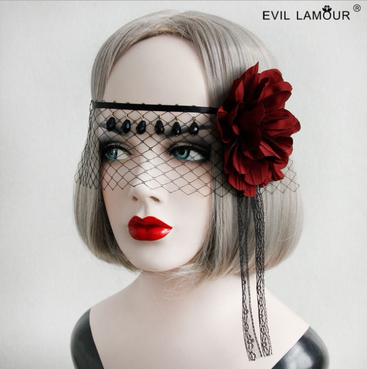 Wanye Christmas lace veil headwear sexy prom half-face death COS adult mask male and female hair accessories