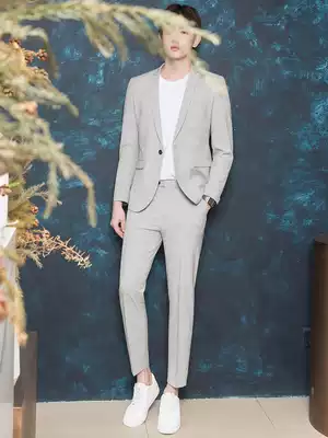 CSO spring and summer men's gray small suit suit trend leisure Korean wind college students handsome slim suit suit groom