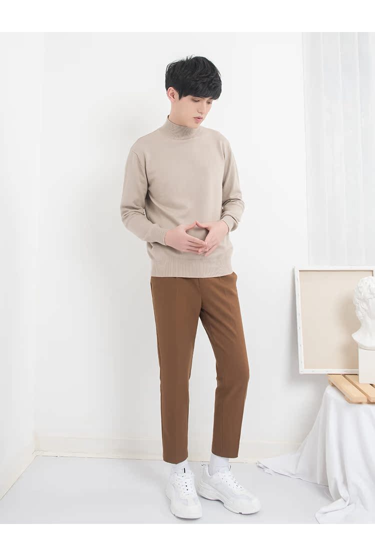 CSO nam thu đông mới phiên bản Hàn Quốc của áo len cổ cao nửa cổ nam dài tay ấm áp dệt kim chạm đáy áo thủy triều - Hàng dệt kim áo bomber