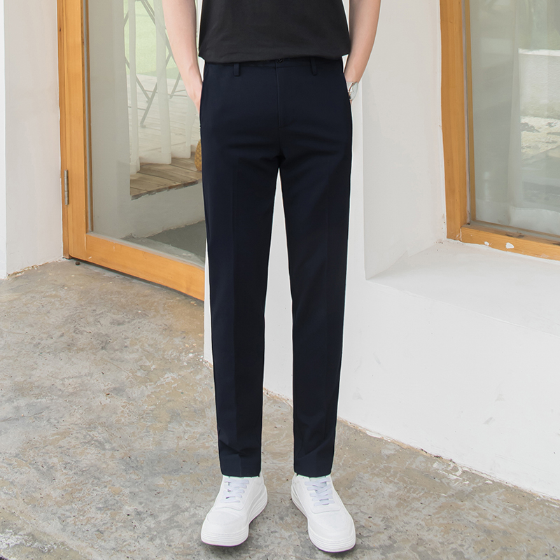CSO men's spring and autumn Korean style casual fit suit pants navy blue slim fit iron-free light business formal pants trend