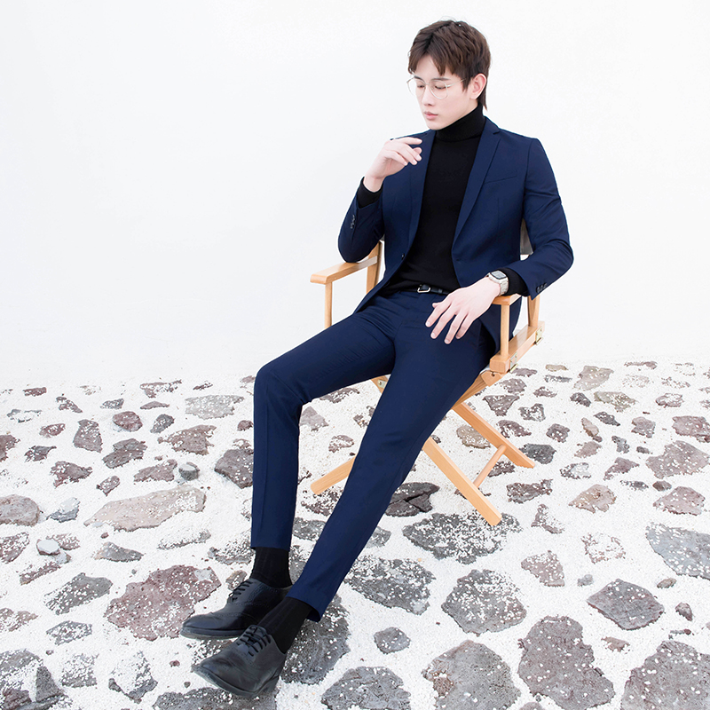 CSO Chunqiu Men's Tibetan cyan Little Western suit Suit Tide casual Han Wind Shuai Body Suits Wedding Groom