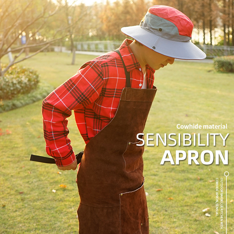 SELPA outdoor camping BBQ apron 2nd floor Cow Leather Thickened Anti Oil Barbecue Picnic Kitchen Abrasion Adjustable Apron