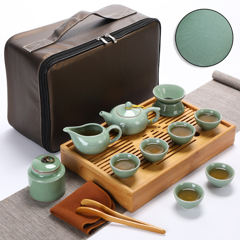Portable travel Gongfu tea furniture office on-board tea tray outdoor tourist bag complete set of ceramic teapot tea cup suit