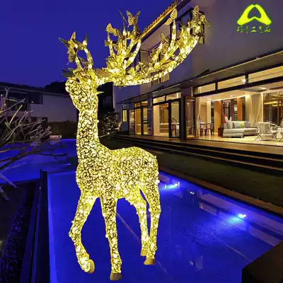 Stainless steel hollow luminous elk ornaments night view courtyard steel wire iron woven sika deer sculpture model customized