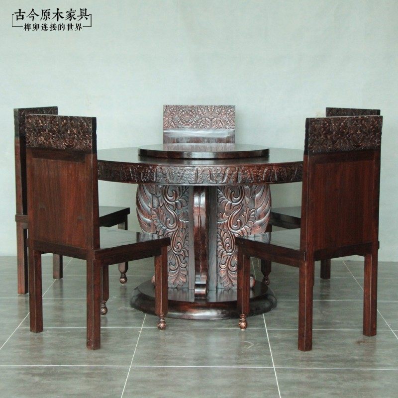 Southeast Asia style dining table round table India Moroccan style furniture DK152-1 Thai solid wood round table dining table