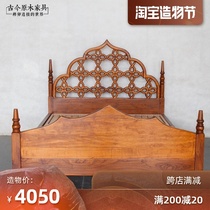 Southeast Asian style furniture Solid wood bed Ancient and modern log furniture BD162 elm Thai style 1 8-meter double bed