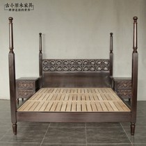Southeast Asian style solid wood four-poster bed Thai double bed BD335 French light luxury customizable elm frame bed