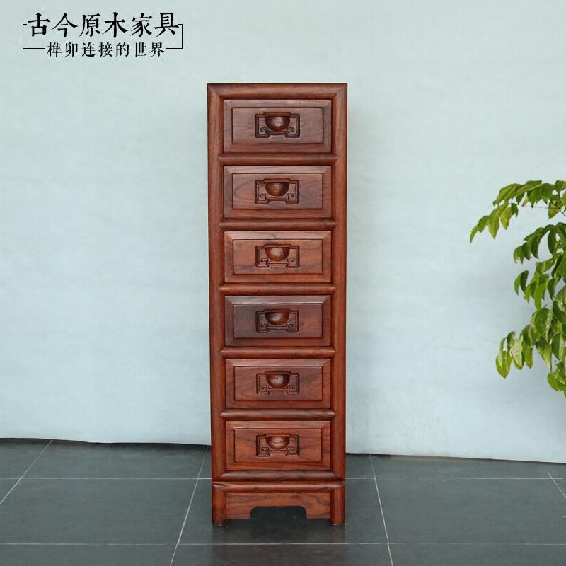 Chinese-style solid wood 6-drawer cabinet corner cabinet DCB017-11 Zen new Chinese-style old elm storage narrow drawer cabinet slotted cabinet