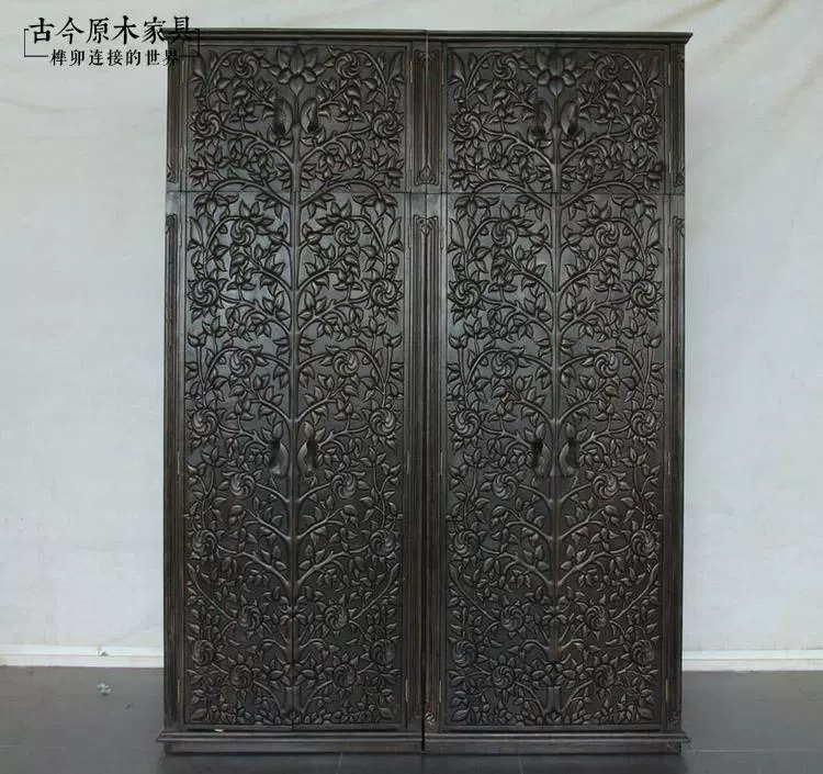 Tủ trên cùng tủ quần áo phong cách Đông Nam Á Đồ nội thất gỗ nguyên khối Thái Lan cổ và hiện đại Tủ trên chạm khắc cây du CB520-12 - Buồng