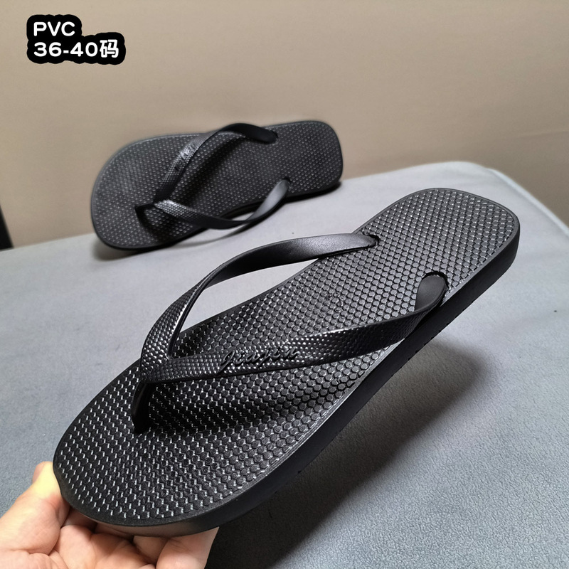 Flip-Flops Suitable for Men and Women, Children's and Students' Slippers, Summer Non-Slip Couple Beach Shoes, Casual Black Pvc