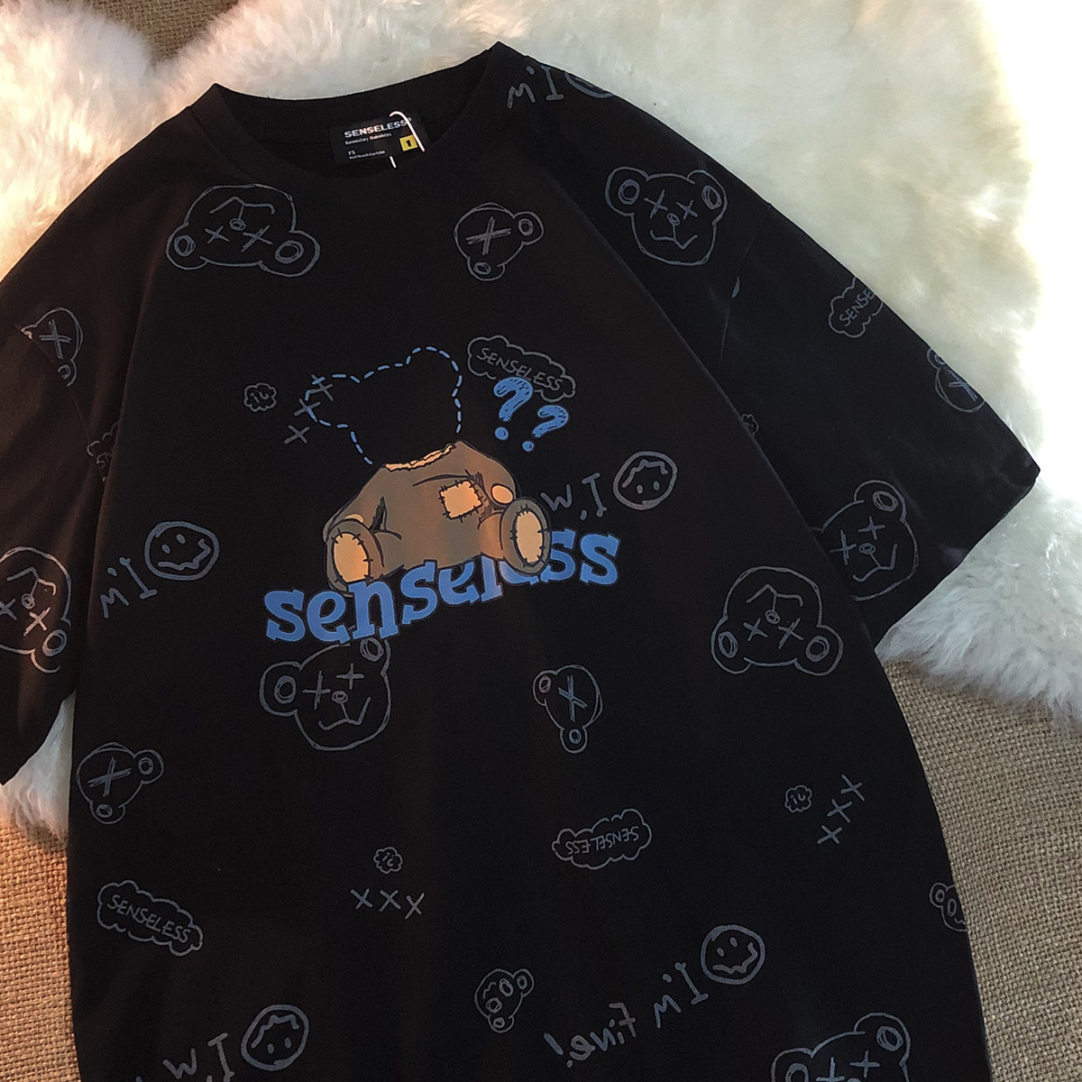 The secret of bear paw Wait a minute Your head will not see the tide brand ins cartoon loose Japanese couple men and women