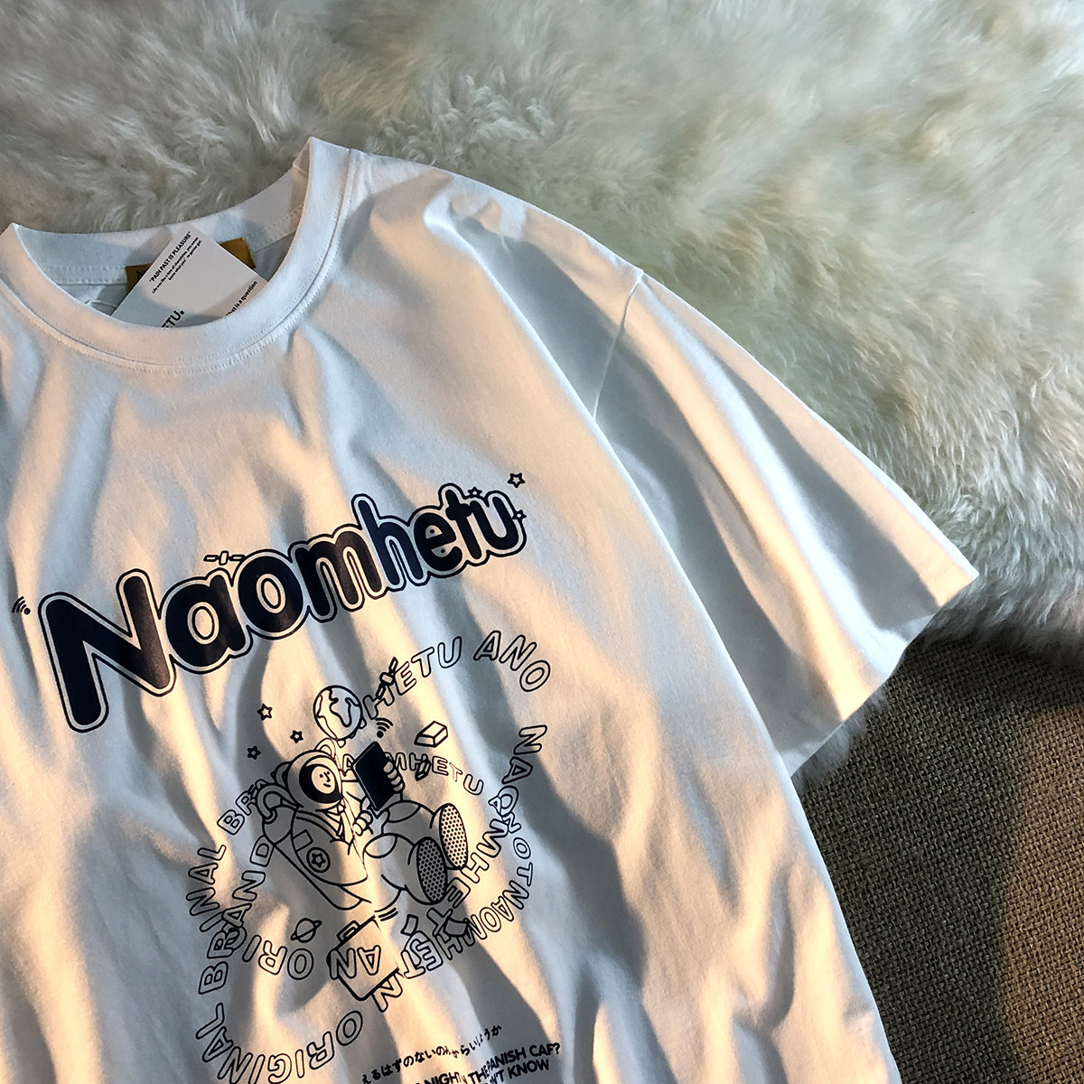 Bear Palm Secret Outer Space Diary Ins White Couple Tide Card Loose Casual Round Collar Short Sleeve T-shirt Male and female