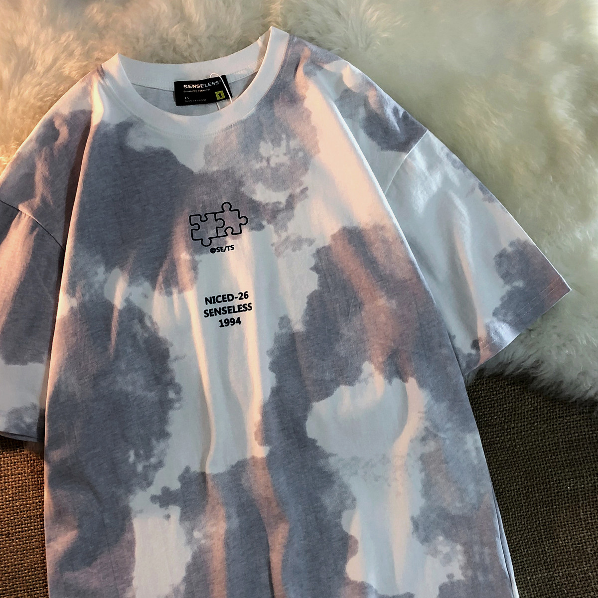 The Secret Fun Jigsaw Puzzle of the Bear Paw Spring Summer New Couples Loose short sleeves T-shirts Men and women trendy