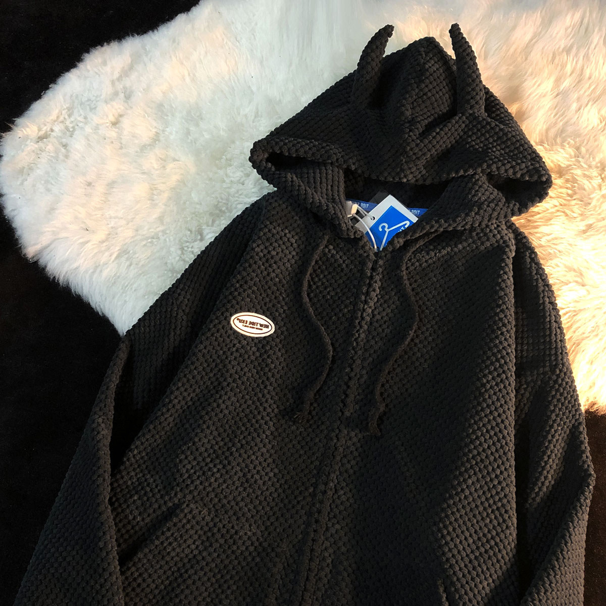 The Secret of Bear's Paw Waffle High Quality Design Trendy Hooded Large Size Couple Vintage Coat - Taobao