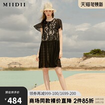 MIIDII mystery summer new lotus leaf sleeve low waist silk cotton lace dress with interior 202ML1012