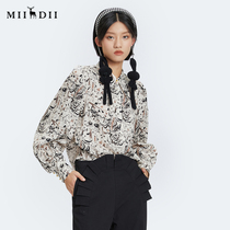 Riddle Bottom 2022 Autumn True Silk Fastered top High-end Casual Long Sleeve Crummy Shirt Woman 228MC6174