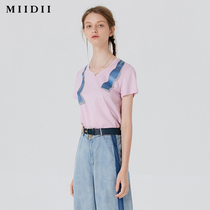 MIIDII mystery summer mall with simple print fake collar short sleeve T-shirt female 202MT1068