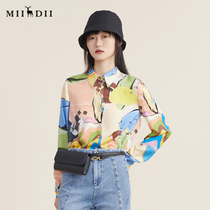 (Day Silk Series) Riddle Long Sleeve Shirt Woman 2022 Autumn New Printed Shirt Woman 223MC1088