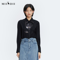 Riddle 2022 Fall retro Rose appliqués Embroidered Pattern Printed Flipped shirt with long sleeves women 228MC6100