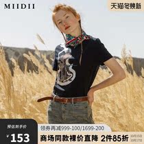 Riddle 21 summer new pattern printed fit round neck short sleeve T-shirt female 215MT6034