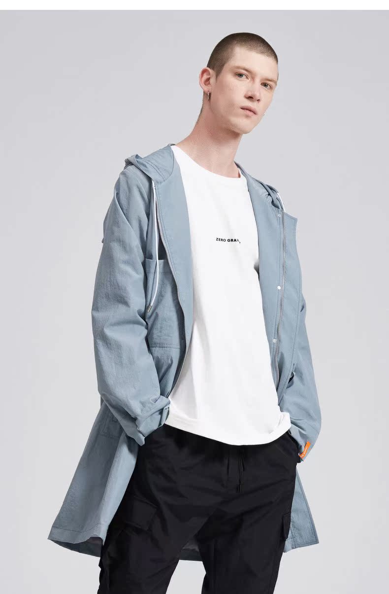 Lilbetter áo khoác nam giản dị áo khoác dài trùm đầu áo gió nam lỏng hip hop dụng cụ áo khoác thủy triều áo gió chống nắng nam