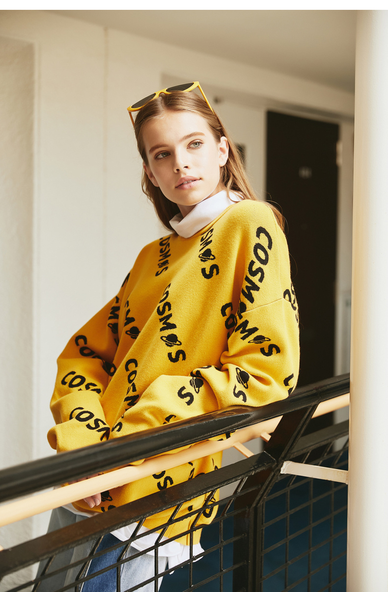 Lilbetter Sweater Men Tide Thương hiệu Áo len lỏng lẻo Mùa thu cao cổ Cặp đôi Áo len nam cổ tròn áo len thổ cẩm