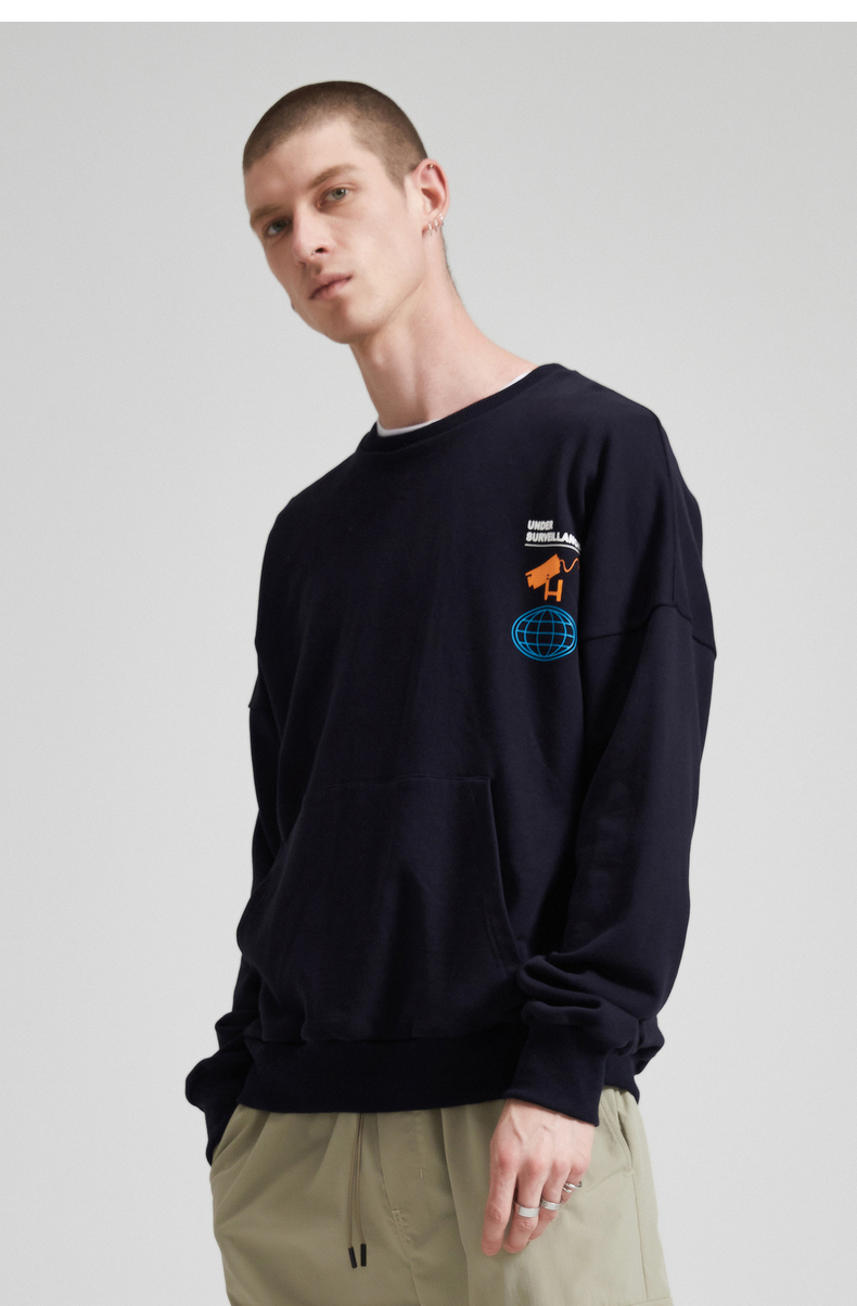 Lilbetter mùa thu áo len nam thời trang thủy triều thương hiệu In thanh niên Áo khoác ngoài cotton cổ tròn áo hoodie nam
