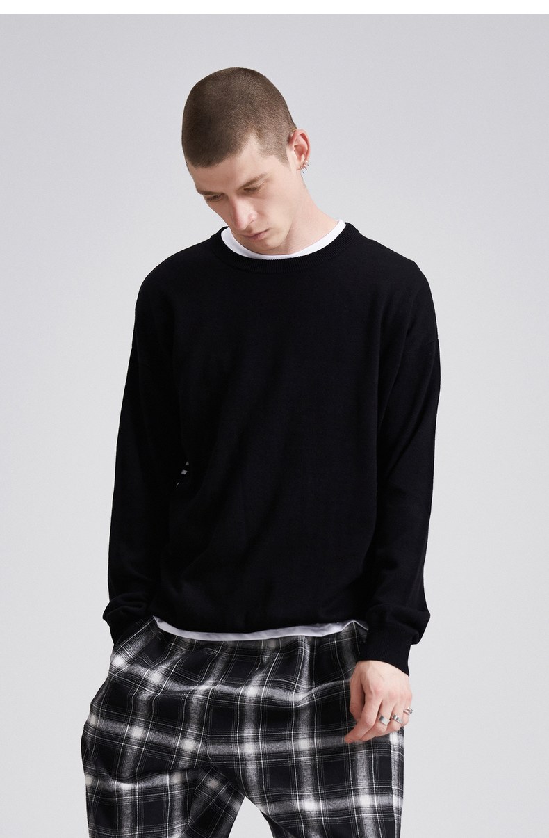 Áo len nam Lilbetter Áo thun cổ tròn 2018 mới thời trang Hàn Quốc khâu áo len LB menswear quần áo thu đông nam