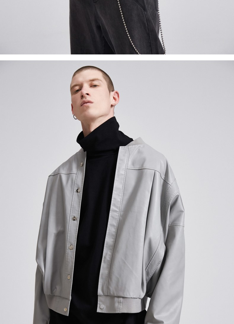Lilbetter Male Leather Short Stand Cổ áo PU Leather Jacket LB Autumn Simple Pilot Motorcycle Jacket Men áo măng tô nam