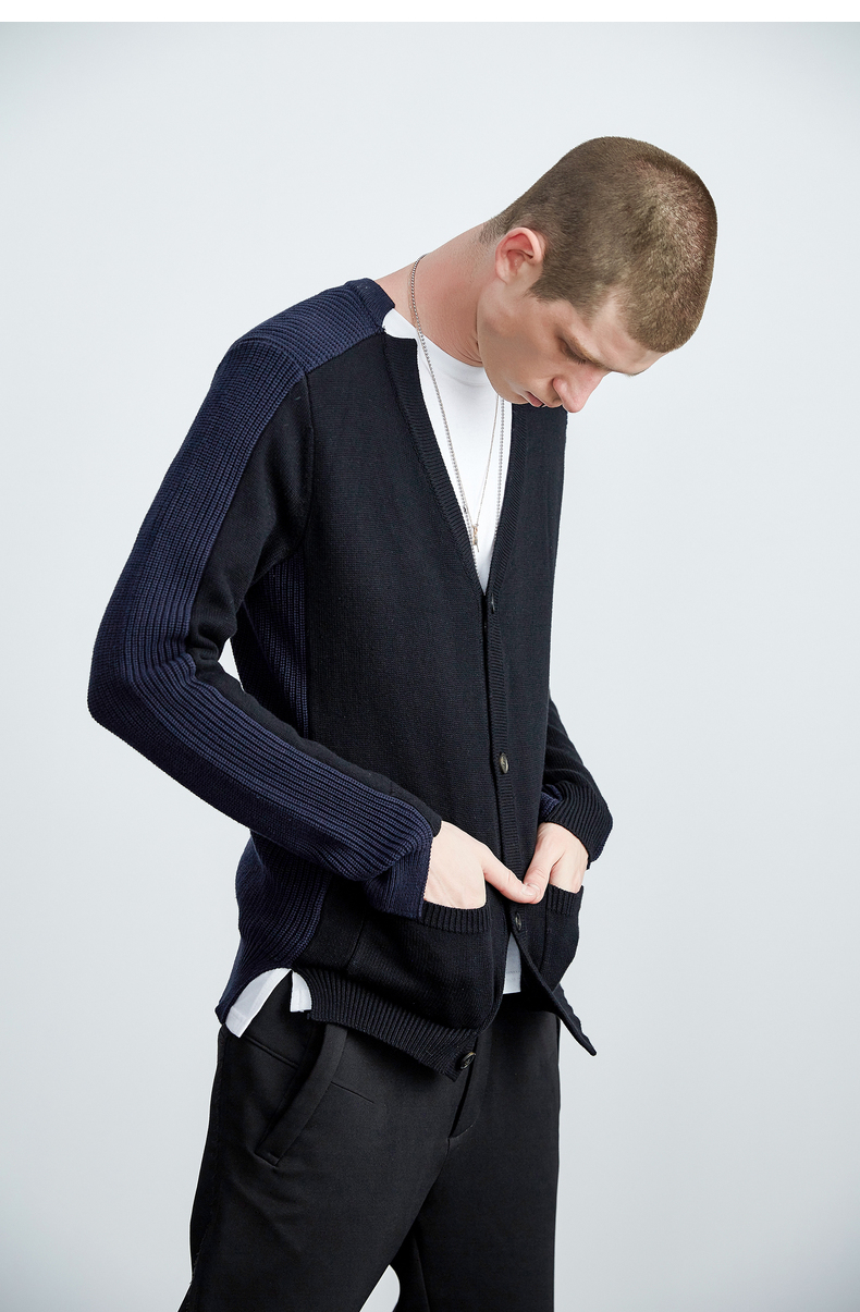 Lilbetter Sweater Men Đơn giản nối tương phản Áo len retro mùa thu Áo len cổ chữ V cho nam bộ nỉ nam
