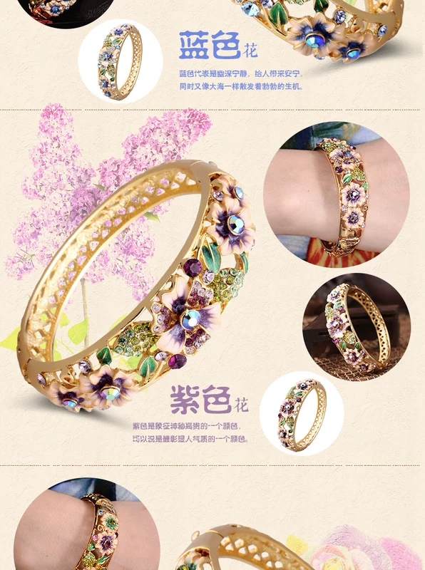 Vòng tay cloisonne đích thực của phụ nữ openwork thời trang phiên bản Hàn Quốc của vòng tay mạ vàng theo phong cách quốc gia pha lê retro gửi mẹ vòng tay