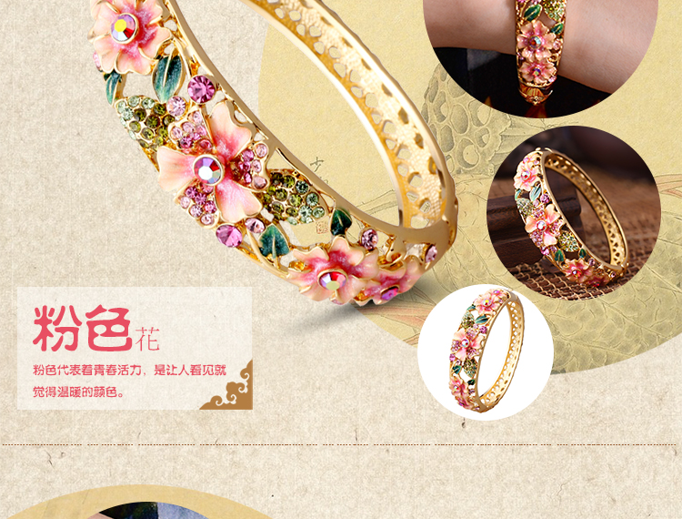 Vòng tay cloisonne đích thực của phụ nữ openwork thời trang phiên bản Hàn Quốc của vòng tay mạ vàng theo phong cách quốc gia pha lê retro gửi mẹ vòng tỳ hưu