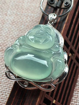 Jian An Jade natural A goods ice background color 18K with diamond gold inlay Buddha jade pendant full of water