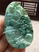 Jianan jadeite natural A goods old kind ice moist landscape brand jade pendant delicate and transparent mens and womens jade plate pendant