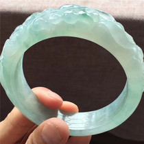 Jian An Jade 58 3 Myanmar old pit A goods old seed bottom water floating flower relief design unique jade jade bracelet