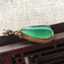 Jian An Jade Myanmar natural A goods 18K rose gold with diamond inlay ice floating emerald pendant gift