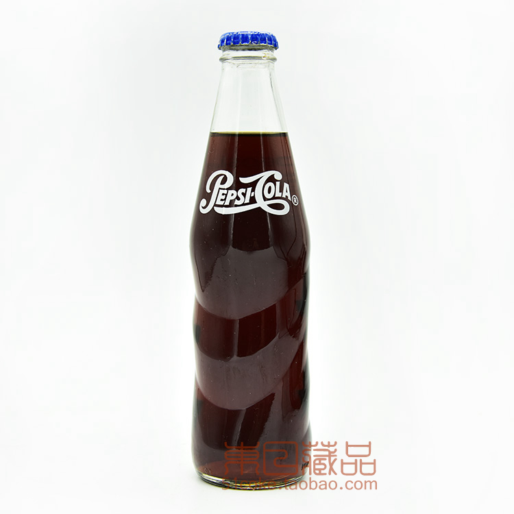 Metal thread screw cap full of water Egyptian Pepsi 300ml Vintage text recycled glass bottle Blue cap