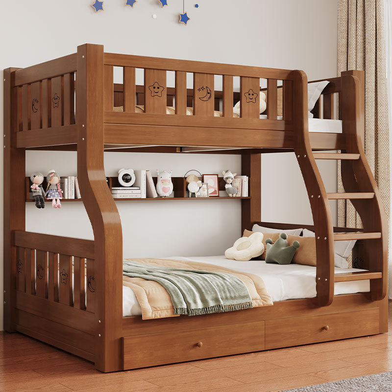 Solid Wood Bunk Bed, Two-Tiered High and Low Bed, Double Bed, Simple Children's Bed for Small Apartments Solid Wood Bunk Bed, Two-Tiered High and Low Bed, Double Bed, Simple Children's Bed for Small Apartments