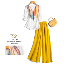 Seraphina Light Luxury 2021 Summer New Fashion Simple Printed Cotton Linen Top Wide Legged Pants with a Vintage Style