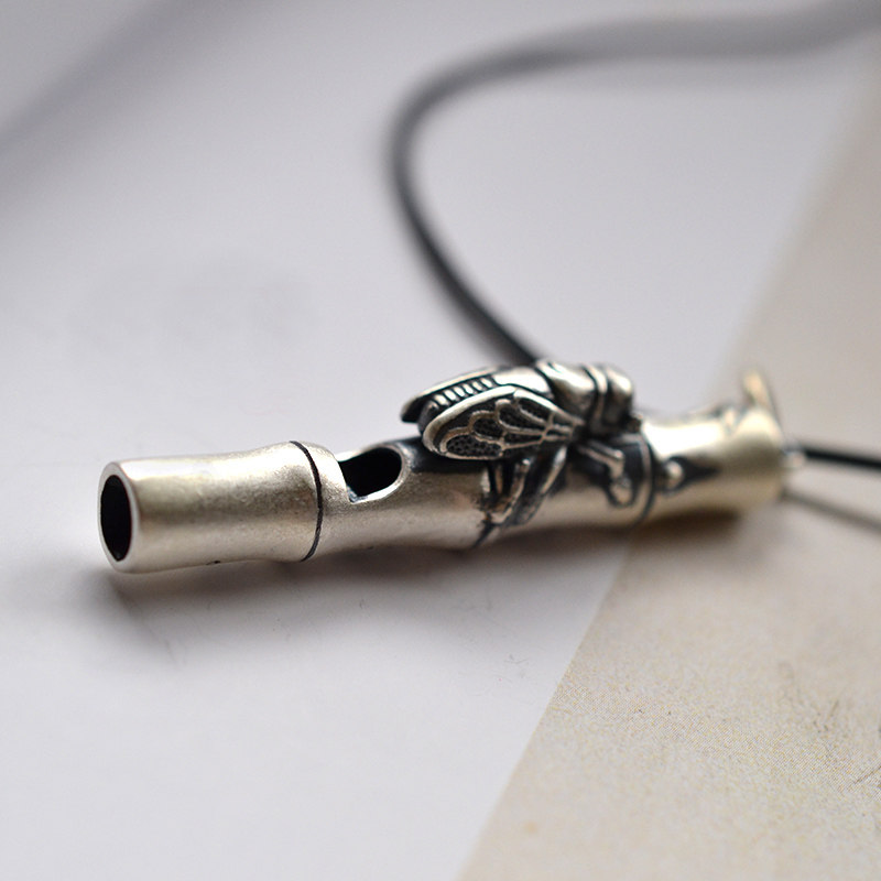 S990 foot silver frosted as the old bamboo whistles a stunning whistleblowing styling necklace item pendant and gift box
