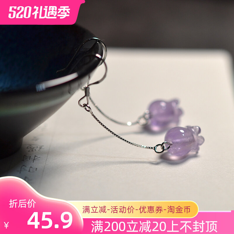 925 Silver Original Long Flow Su with Violet Surface Xiaozhuang earrings of China Fengsilver earrings with box
