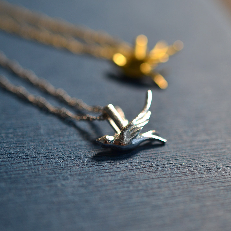 925 Silver Stereo Bird pattern of small classical classical elegant style of classical elegance and art necklace silver chain box