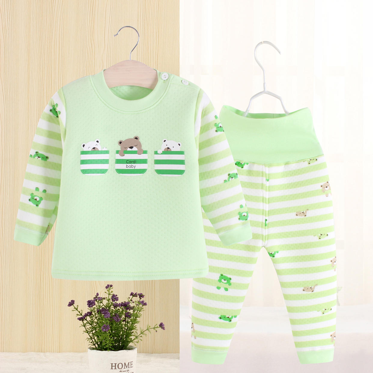Đồ lót trẻ em 0-1-2-3 tuổi Quần áo cotton mùa thu và mùa đông trẻ em nam và nữ đồ lót nhiệt cho bé bộ đồ lót trẻ em xuân hè