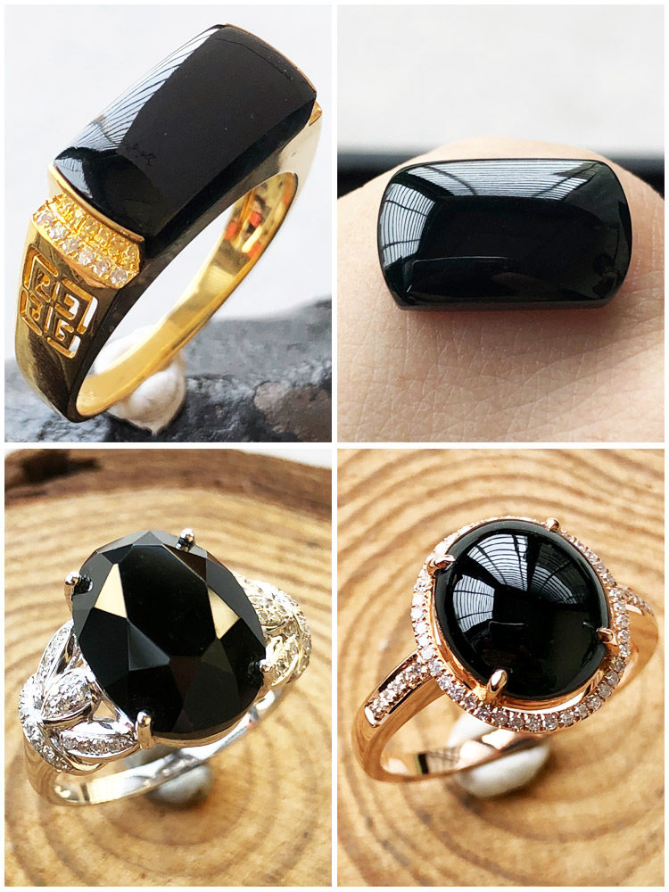 Ink jade saddle jade ring green egg face men's ring face bare stone jade ring Ice seed female 18K gold inlaid pendant