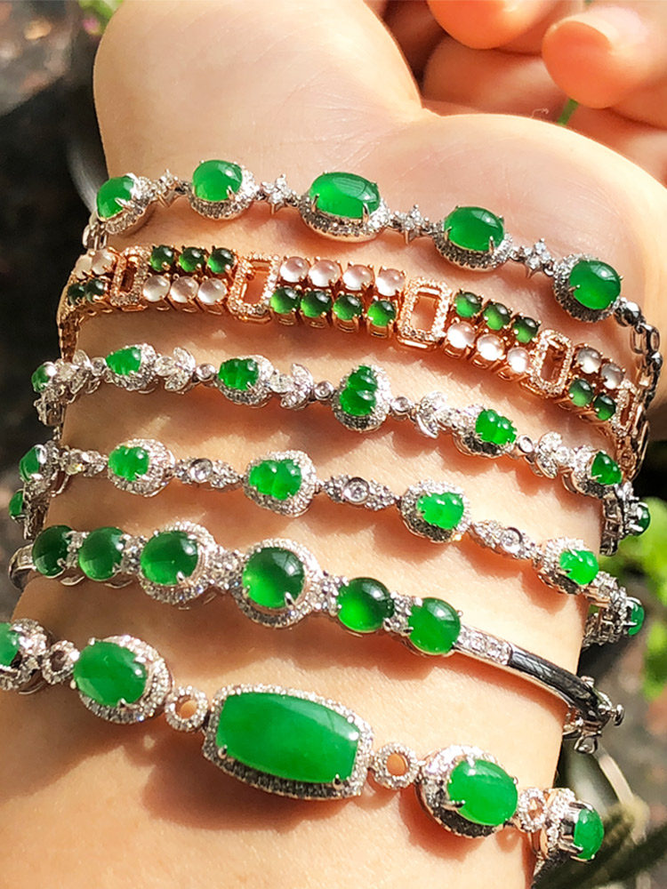 Natural Yang green emerald bracelet female inlaid 18k gold woven Myanmar ice species ring Bare stone ring face egg face custom