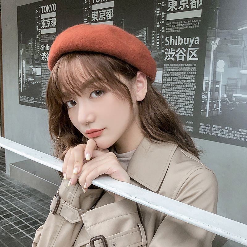 Autumn and winter new wool beret female retro British Korean version all-match wool sweet cute painter hat