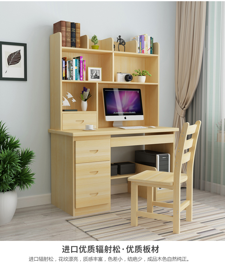 Bàn làm việc bằng gỗ nguyên khối với giá sách để bàn làm việc tại nhà - Bàn giá bàn học cho bé
