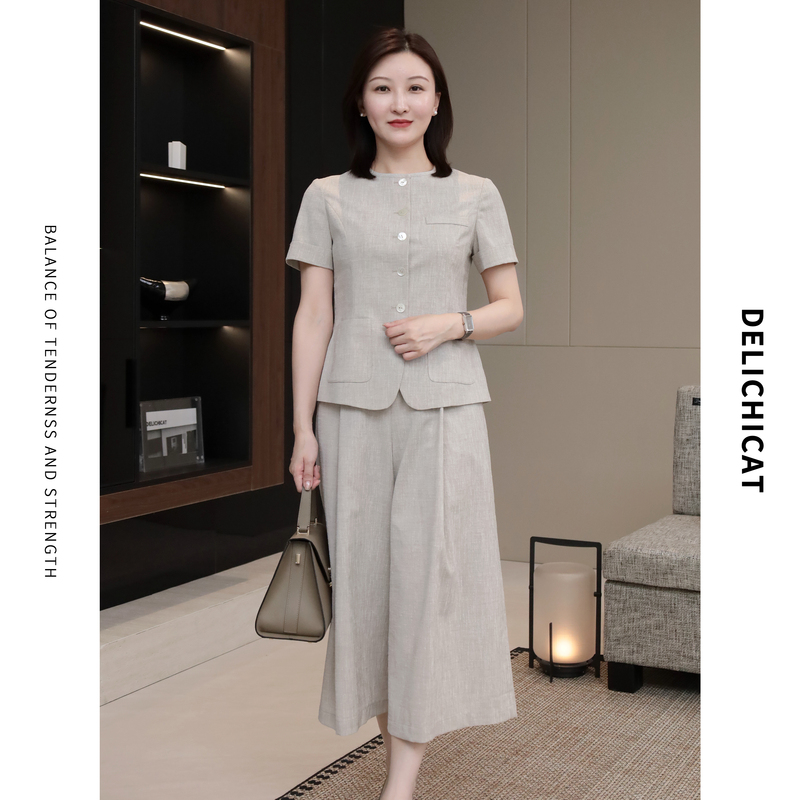 Delichicat丨 "Timeless Gold Repairing Technique" Old Money Style Summer Linen-Like High-End Skirt Pants Short-Sleeve Jacket Set Delichicat丨 "Timeless Gold Repairing Technique" Old Money Style Summer Linen-Like High-End Skirt Pants Short-Sleeve Jacket Set